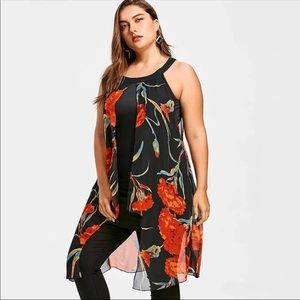 Plus Size Floral Fashion High Low Top 20W - 22W